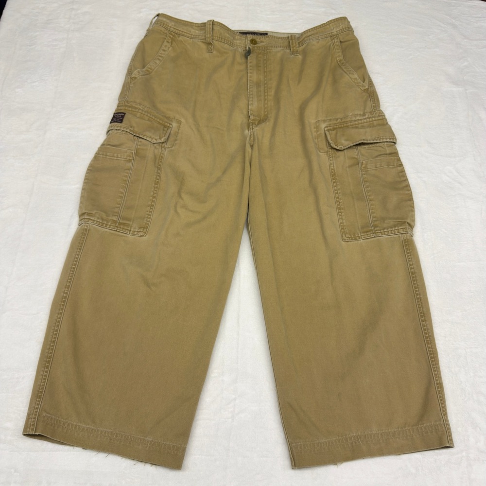 Abercrombie & Fitch Cargo Pants Mens 38x24 Tan Baggy Relaxed Fit Y2k Distressed